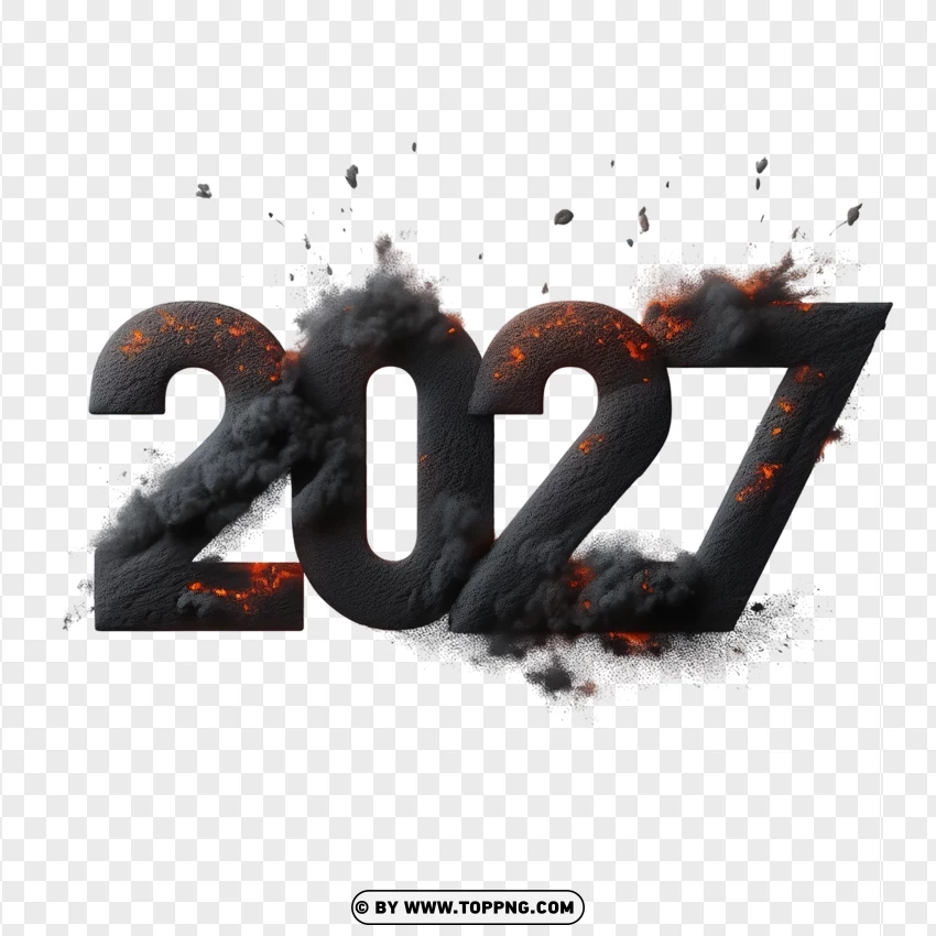 2027 Text Blast With Fiery Smoke And Flames PNG Transparent Background