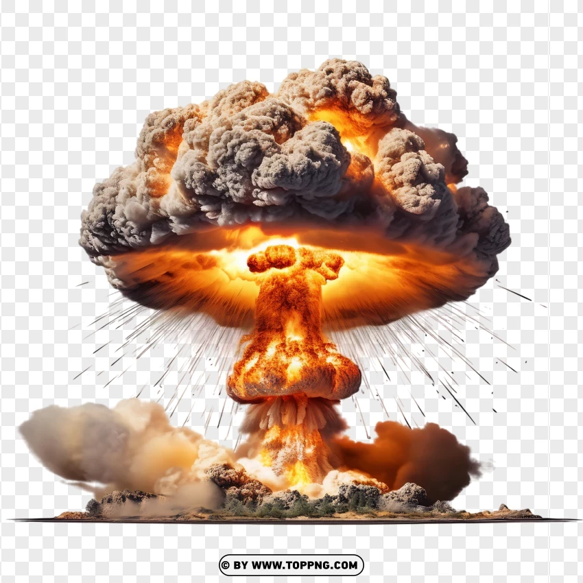 Nuclear Explosion With Intense Fireball And Cloud Effect PNG Transparent Background