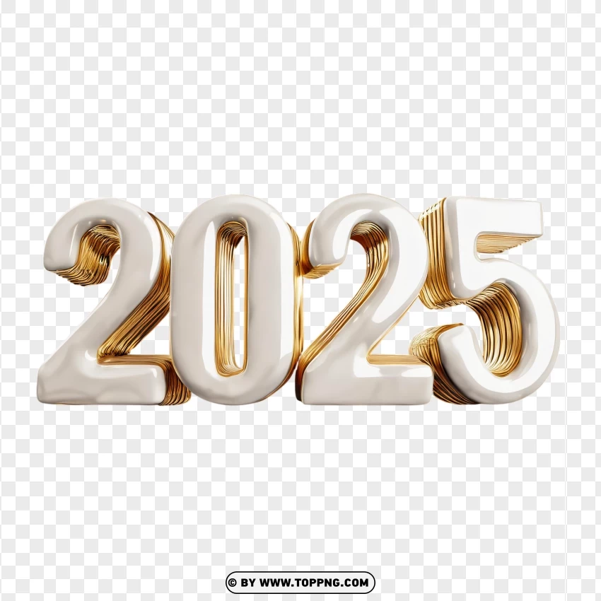 Elegant White And Golden 2025 Numbers PNG Transparent Background