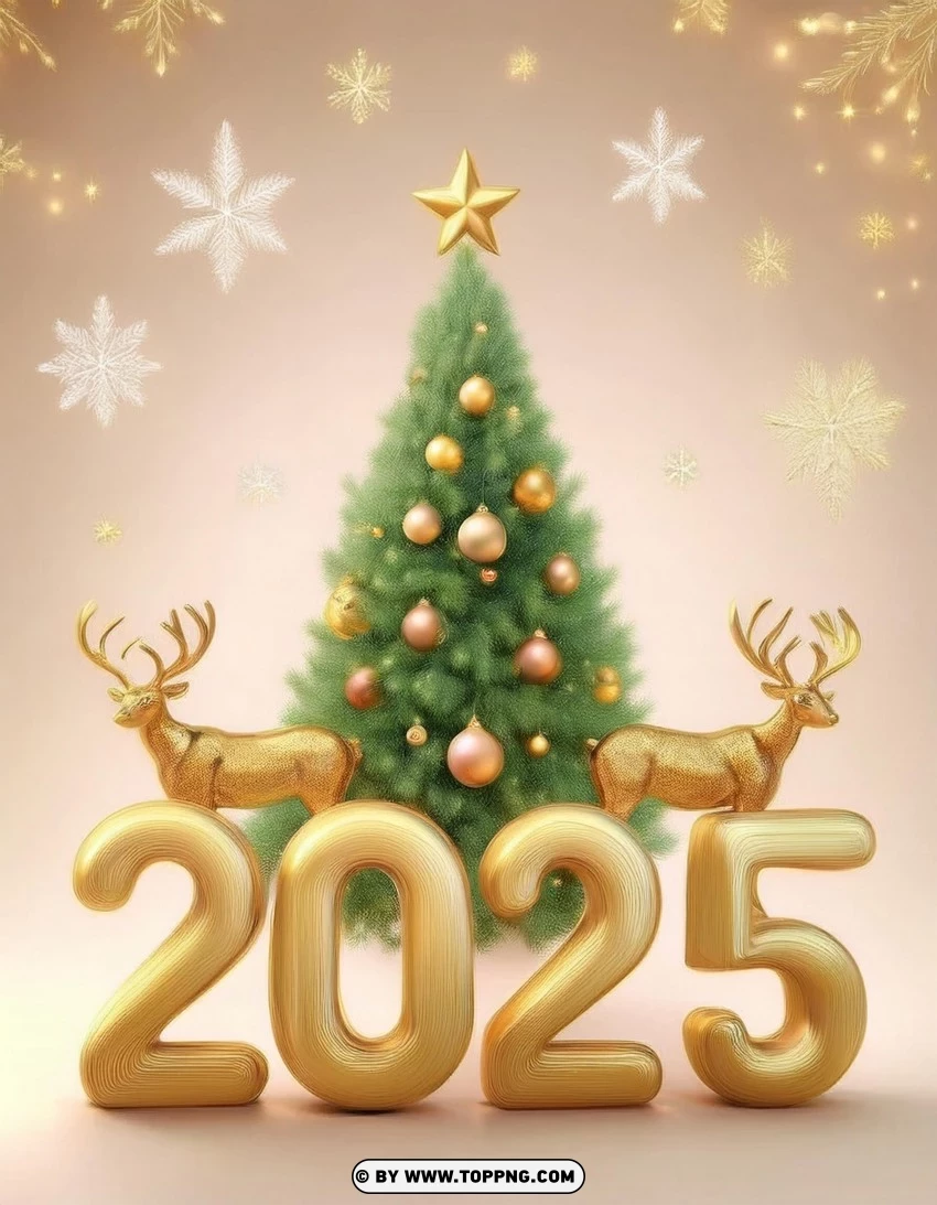 Elegant Christmas Tree And Reindeer 2025 Card PNG Transparent Background