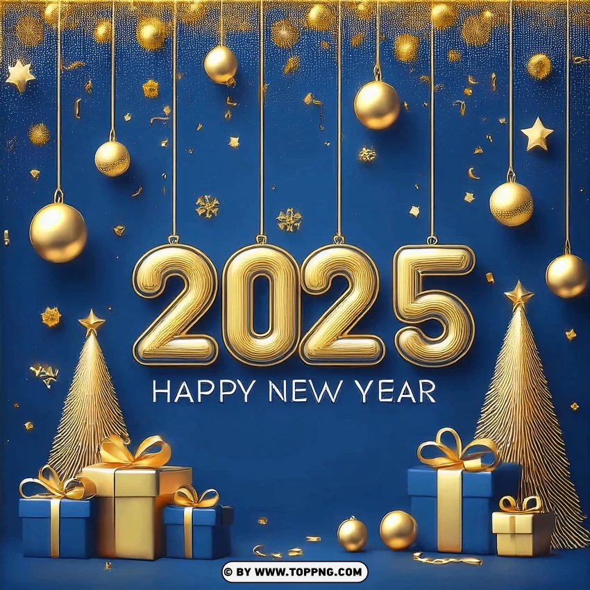 Golden Hanging Decorations 2025 Celebration Card PNG Transparent Background