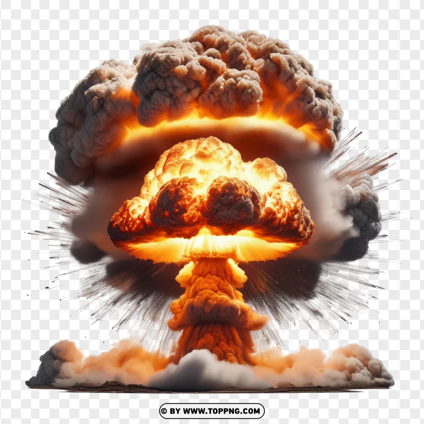 Fiery Nuclear Bomb Explosion With Mushroom Cloud PNG Transparent Background