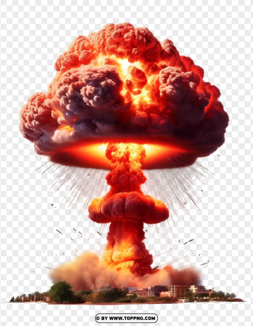 Dynamic Mushroom Cloud Explosion With Fiery Smoke PNG Transparent Background