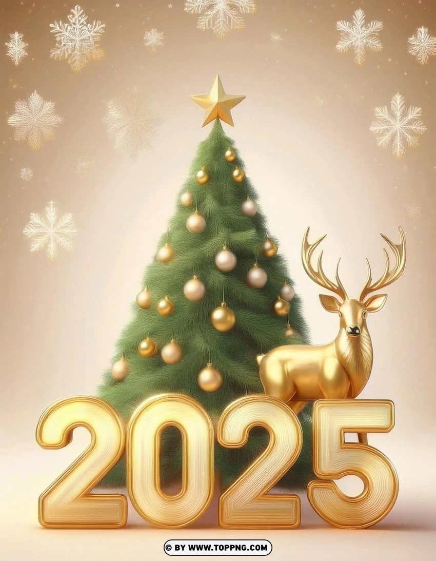 Reindeer And Christmas Tree 2025 Greeting Card PNG Transparent Background