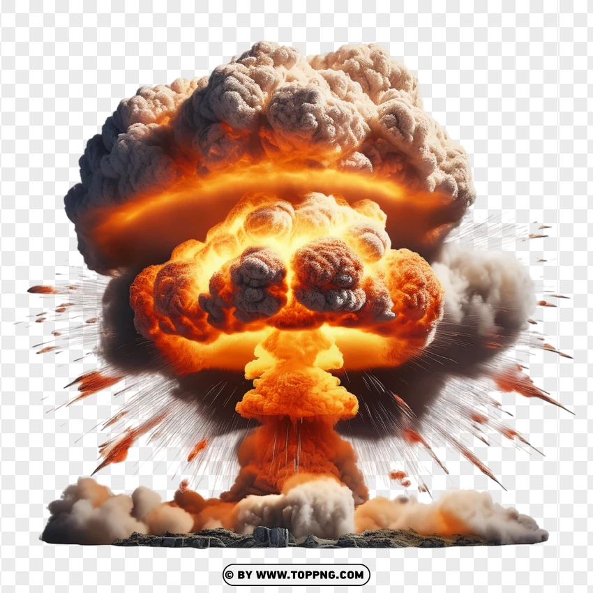 Mushroom Cloud Explosion With Fiery Details PNG Transparent Background