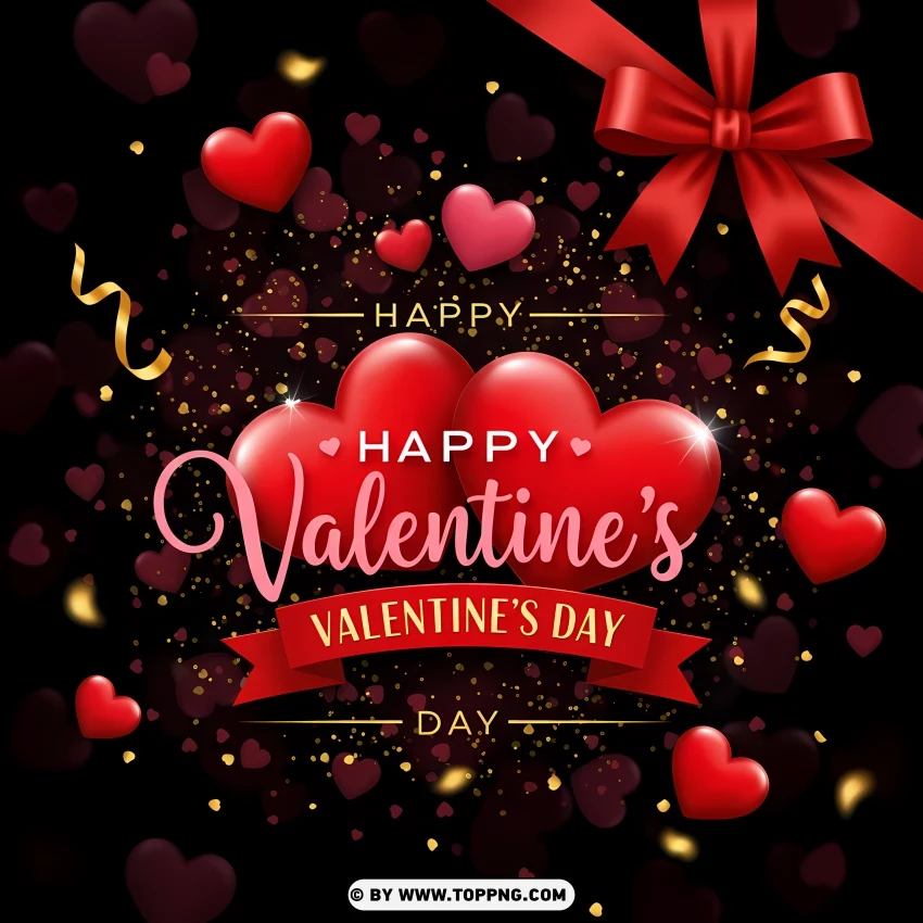 Happy Valentines Day With Red Gift Ribbon PNG Transparent Background