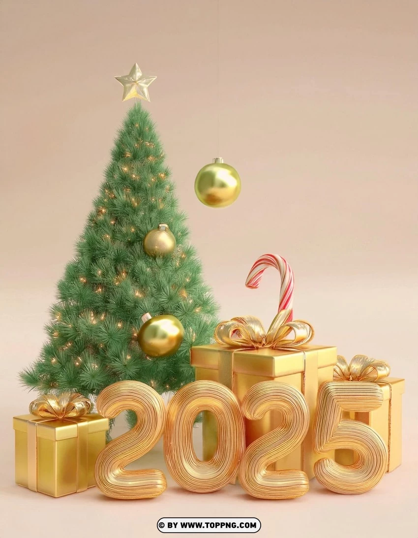 Classic Christmas Tree With Ornaments 2025 Card PNG Transparent Background