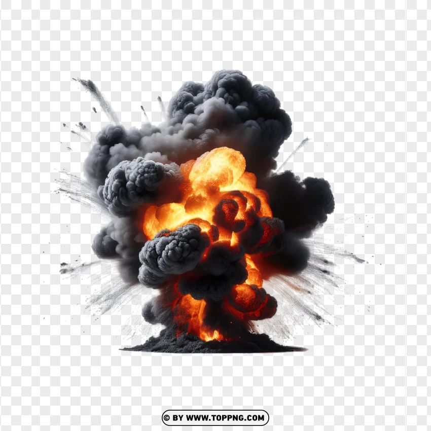 Black Smoke Explosion With Fiery Blast PNG Transparent Background