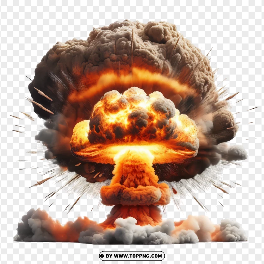 Massive Atomic Bomb Explosion With Fiery Impact PNG Transparent Background