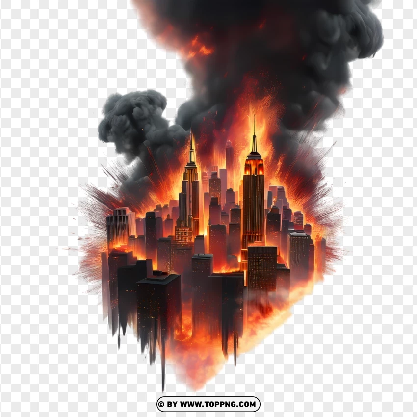 Massive Fire In City View PNG Transparent Background