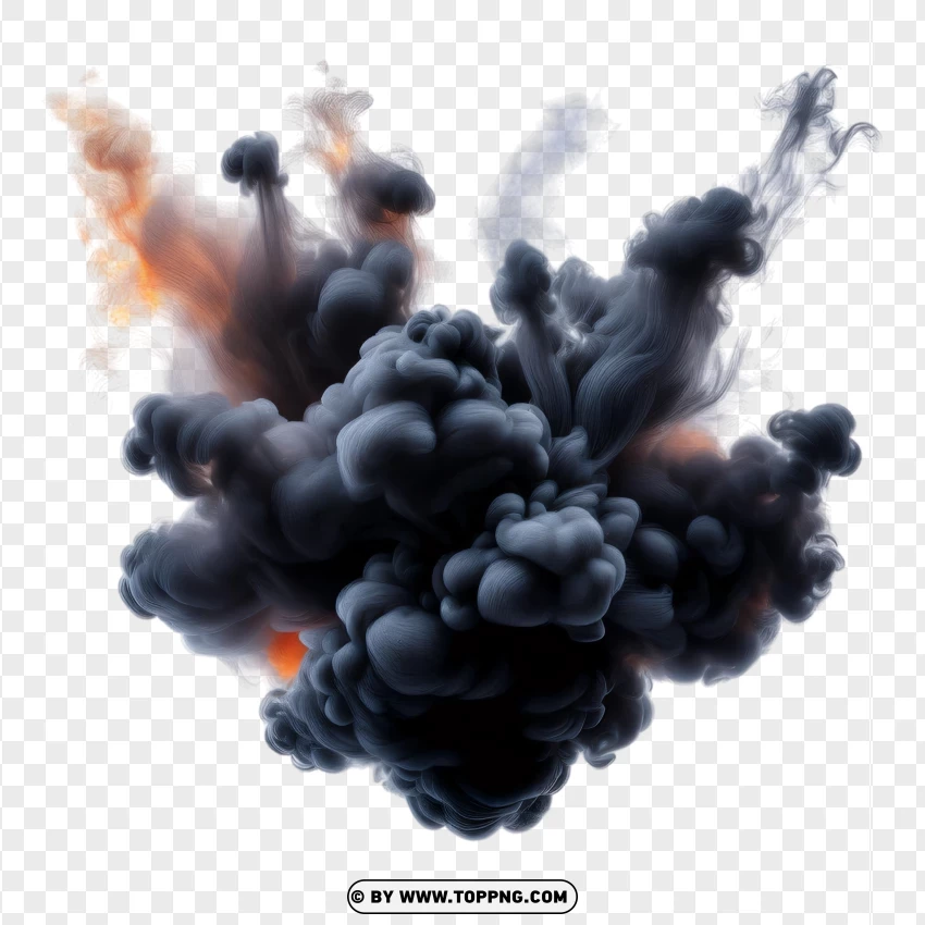 Realistic Black Smoke Explosion With Fiery Details PNG Transparent Background