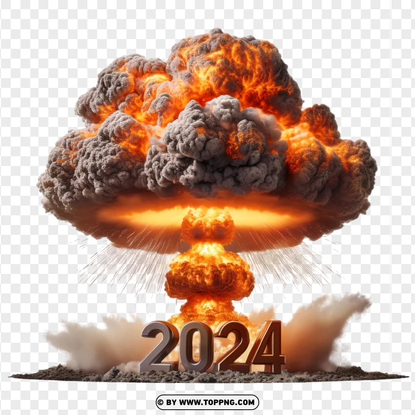 Fiery 2024 Mushroom Cloud Explosion With Thick Smoke PNG Transparent Background