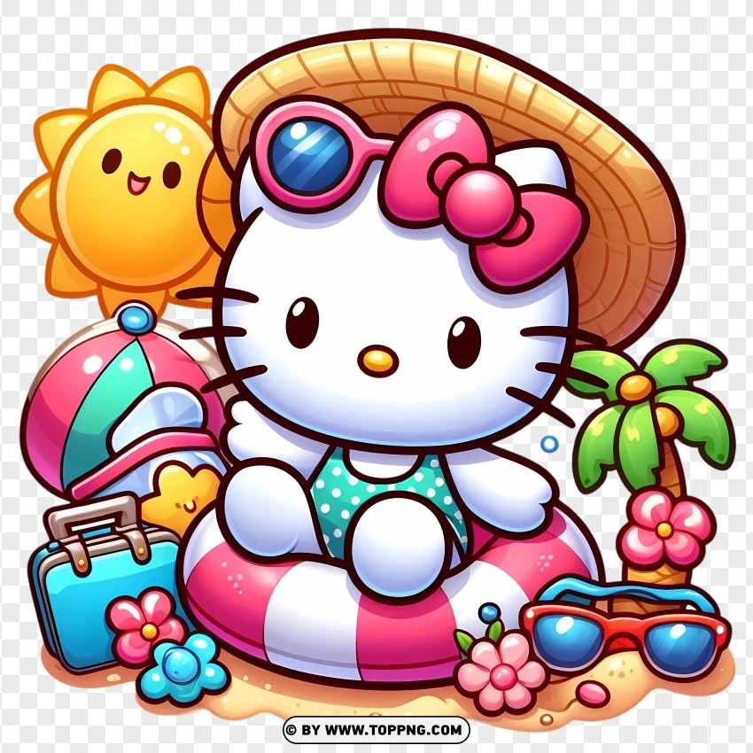 Hello Kitty Tropical Vacation Scene PNG Transparent Background