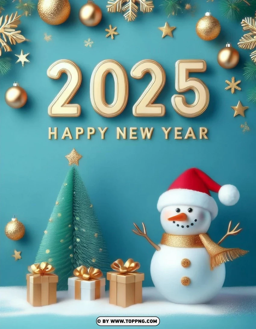 Festive Snowman And Decorations 2025 Card PNG Transparent Background