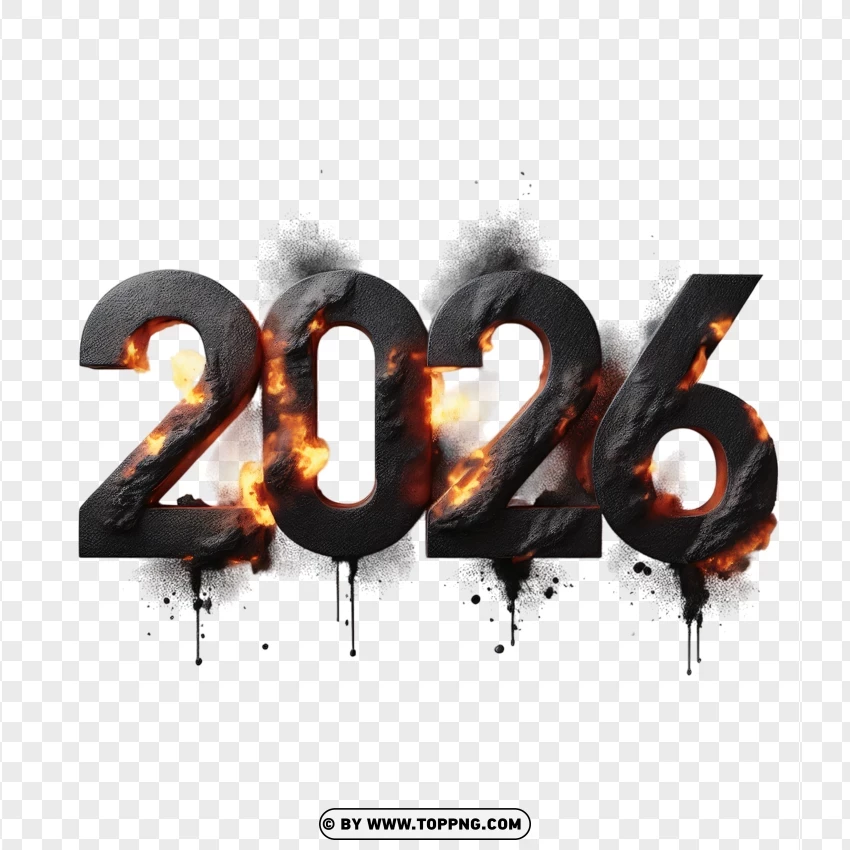 2026 Text Explosion With Flames And Smoke Effect PNG Transparent Background