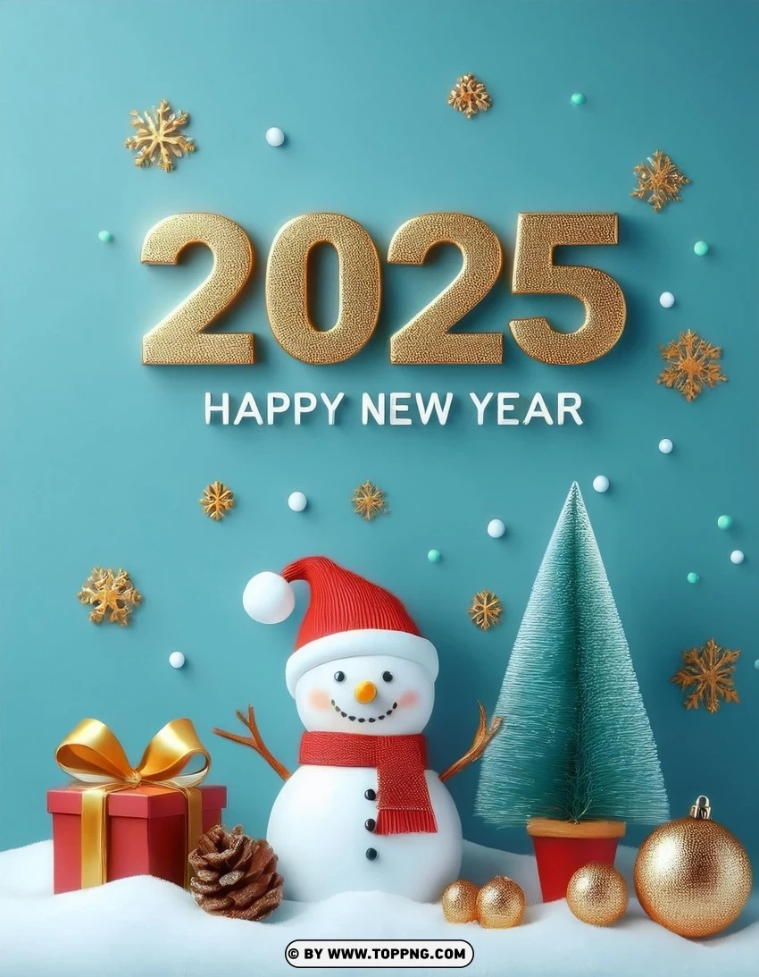 Snowman And Gift Boxes 2025 Holiday Card PNG Transparent Background