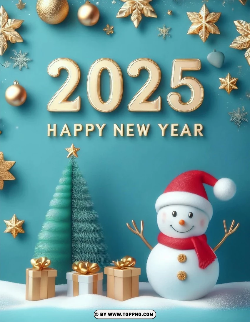 Snowman And Gifts 2025 Holiday Greeting Card PNG Transparent Background