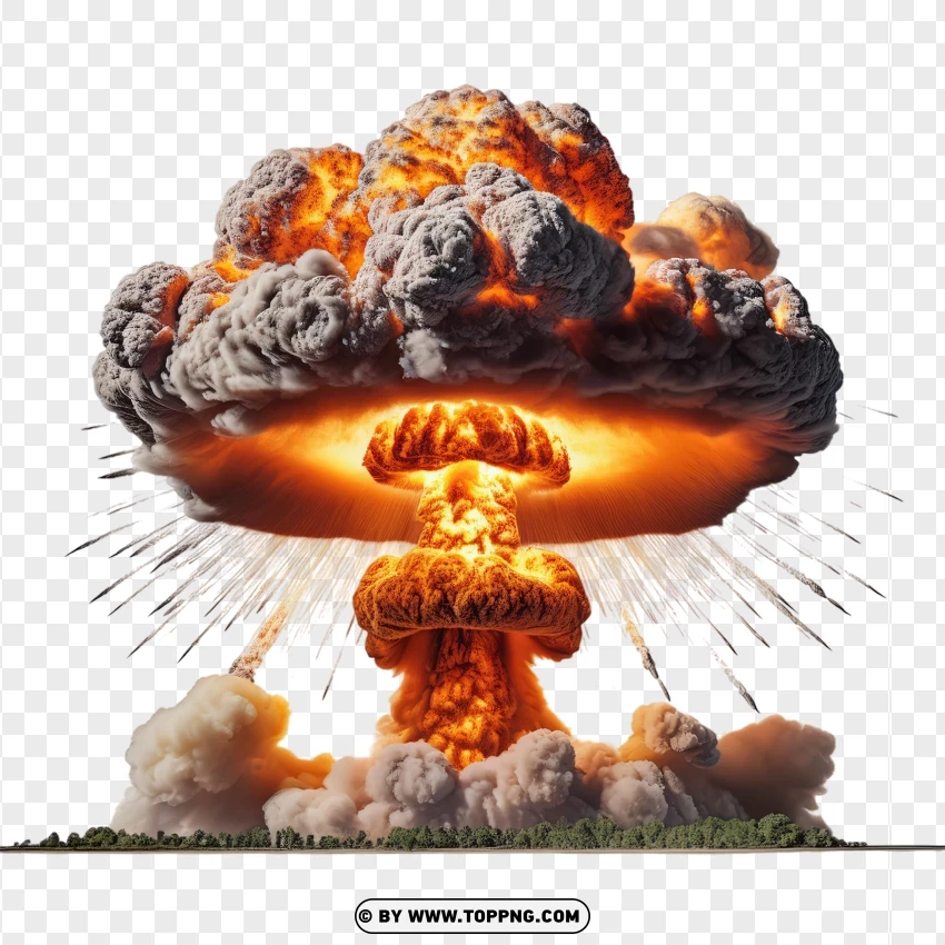 Fiery Nuclear Explosion With Expanding Mushroom Cloud PNG Transparent Background