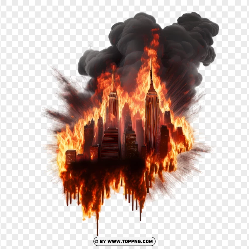 City Burning Flames And Smoke PNG Transparent Background