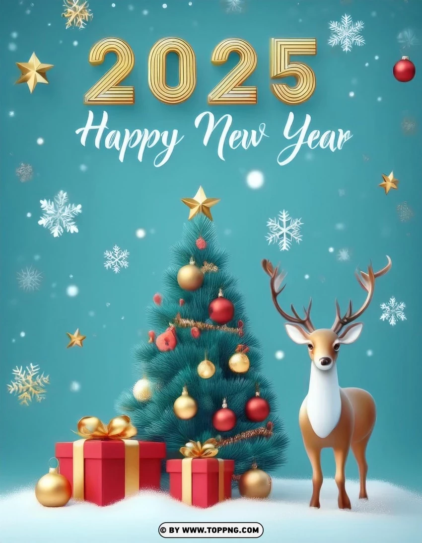 Snowflakes And Deer 2025 Celebration Card PNG Transparent Background