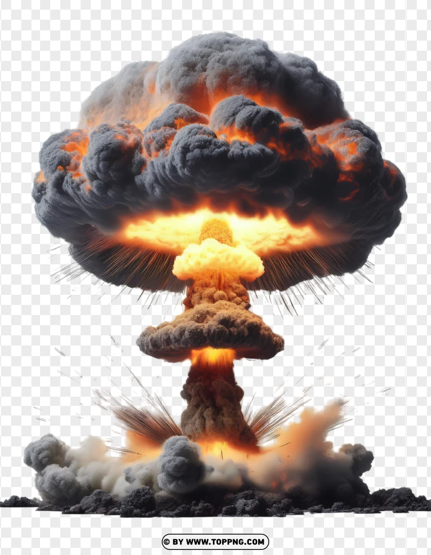 Powerful Atomic Explosion With Expanding Smoke And Fire PNG Transparent Background