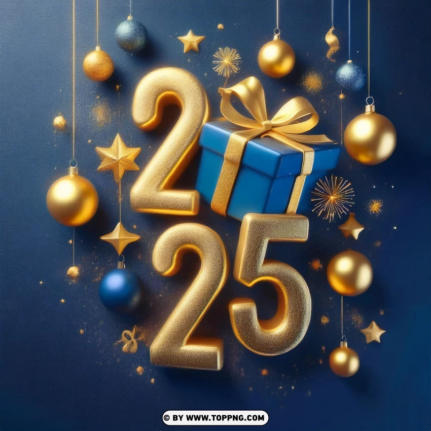 Golden Gift And Ornament 2025 Celebration Design PNG Transparent Background