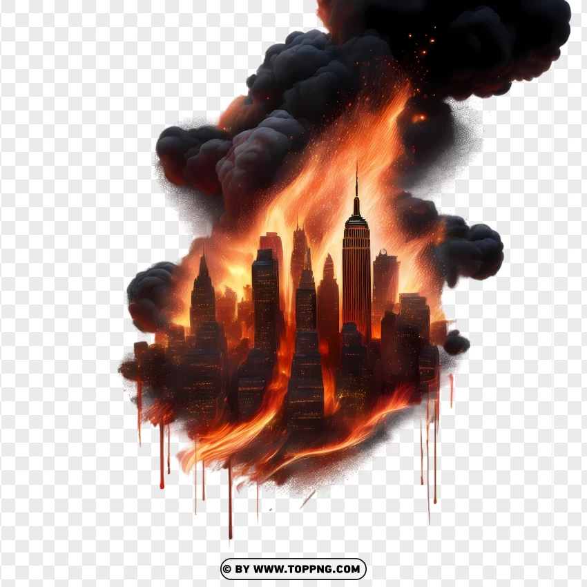 Urban Firestorm With Heavy Smoke PNG Transparent Background