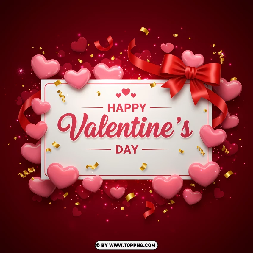 Hd Valentines Day Card With Pink Hearts PNG Transparent Background