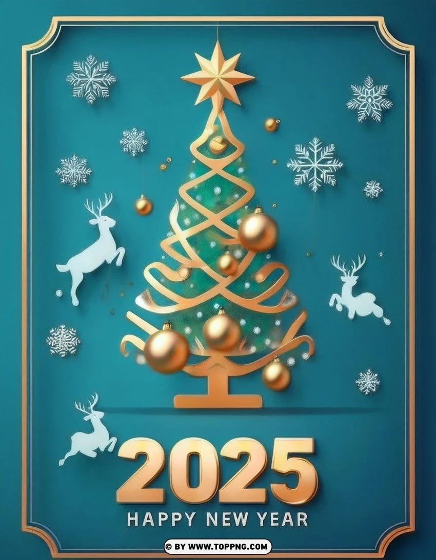 Christmas Tree And Reindeer 2025 Greeting Card PNG Transparent Background