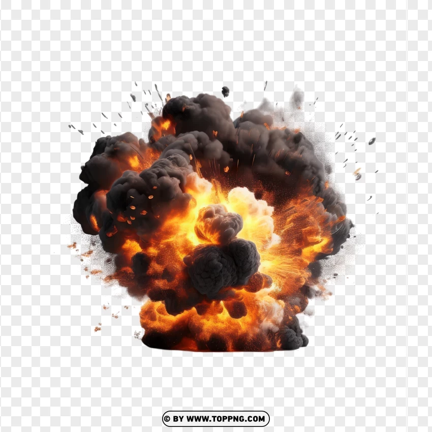 Explosive Fireball Image With Heavy Smoke Cloud PNG Transparent Background