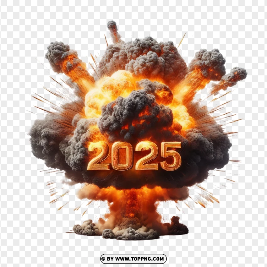 Mushroom Cloud Explosion 2025 With Fiery Flames PNG Transparent Background