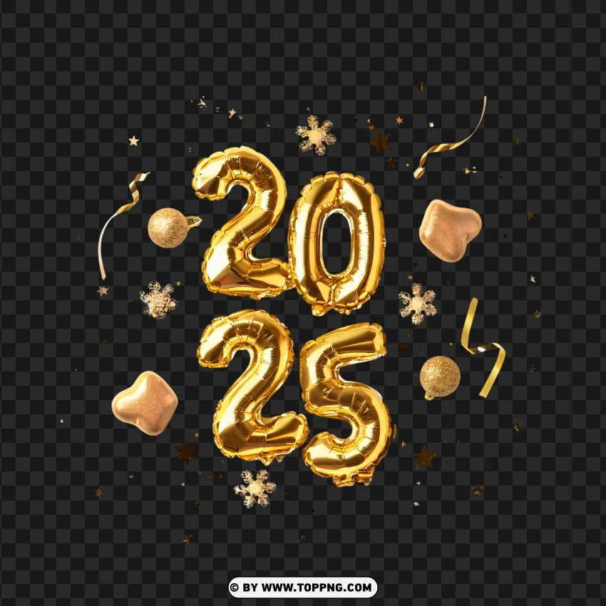 Elegant Golden 2025 Balloons With Style Festive Design PNG Transparent Background