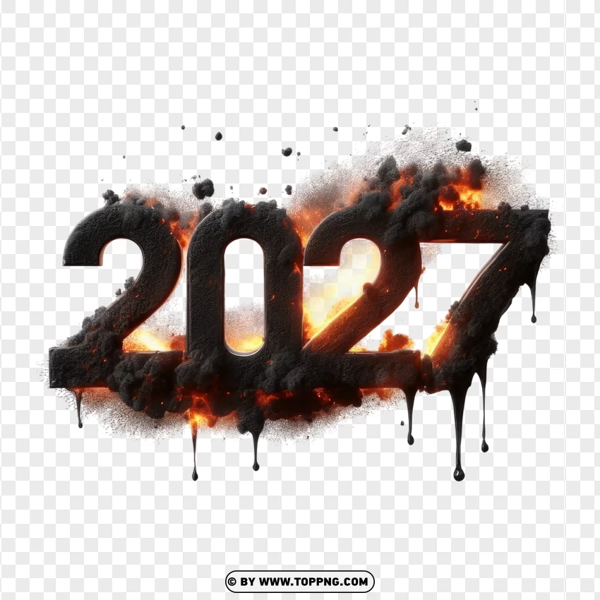 Fiery 2027 Text Explosion With Smoke Effect PNG Transparent Background