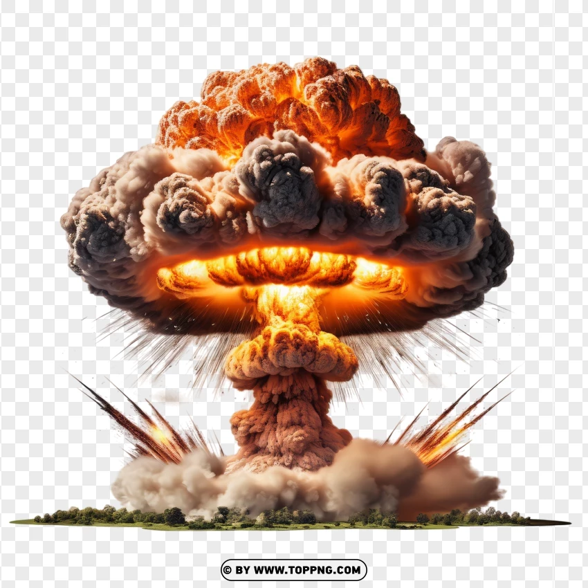 Atomic Explosion With Intense Fire And Mushroom Cloud PNG Transparent Background