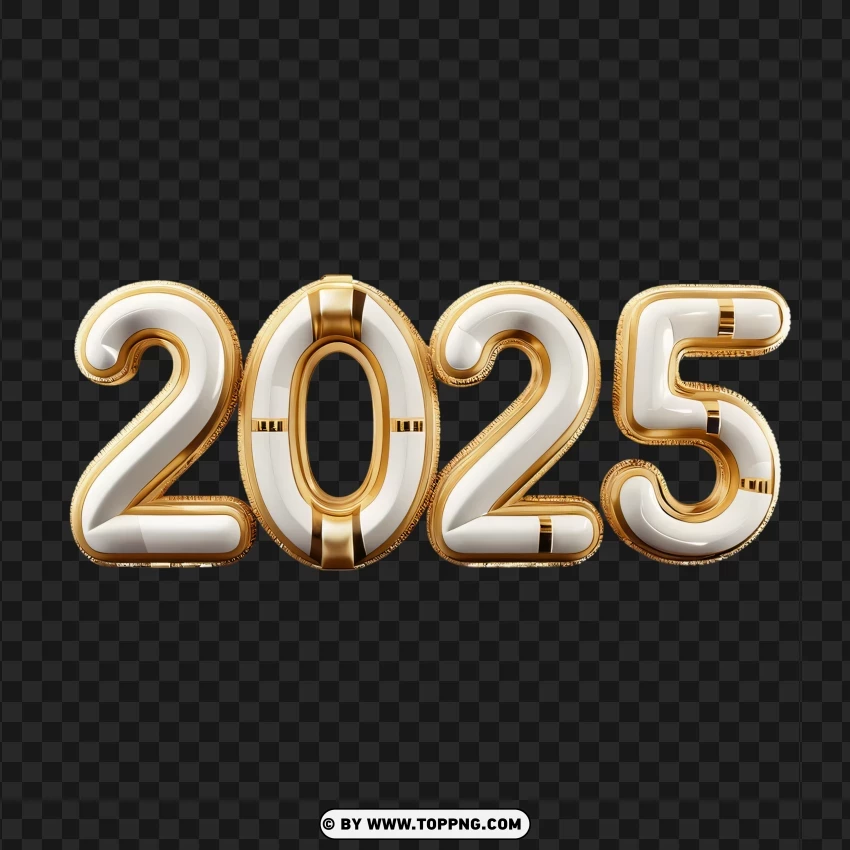 Gold 2025 Numbers With Balloon Elements PNG Transparent Background