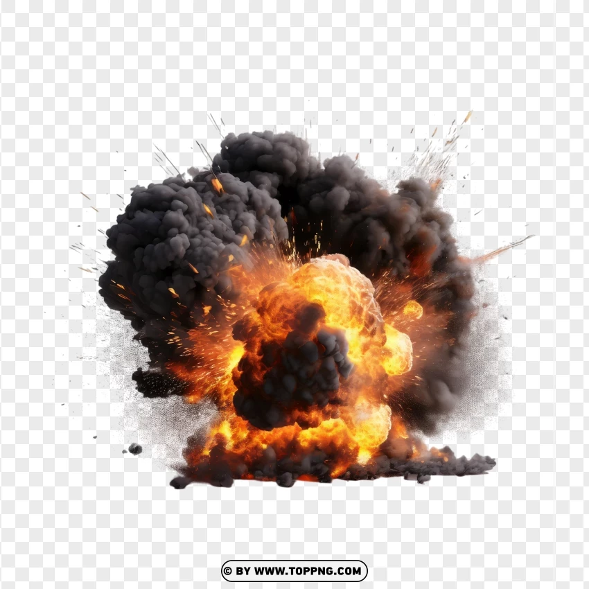 Dynamic Fireball Explosion With Black Smoke Free Download PNG Transparent Background