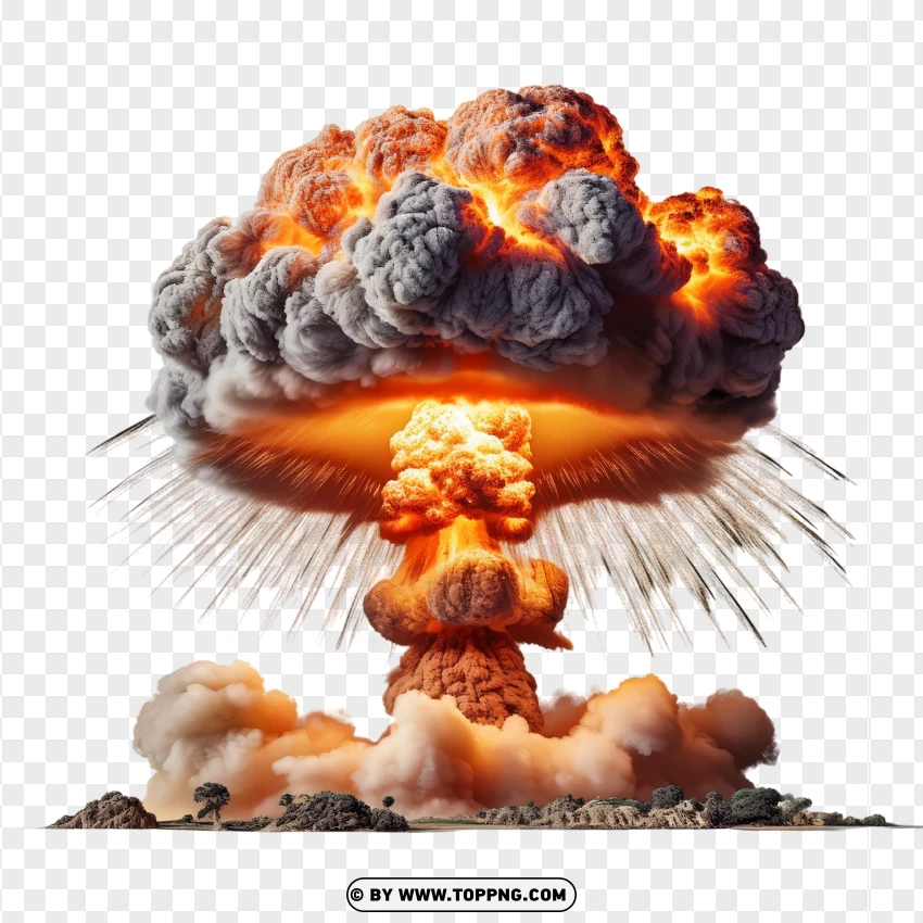 Massive Nuclear Explosion With Smoke And Fire PNG Transparent Background