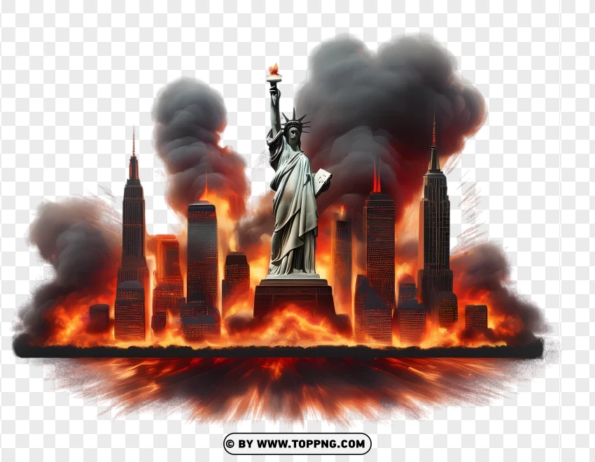 Burning Cityscape Flames PNG Transparent Background