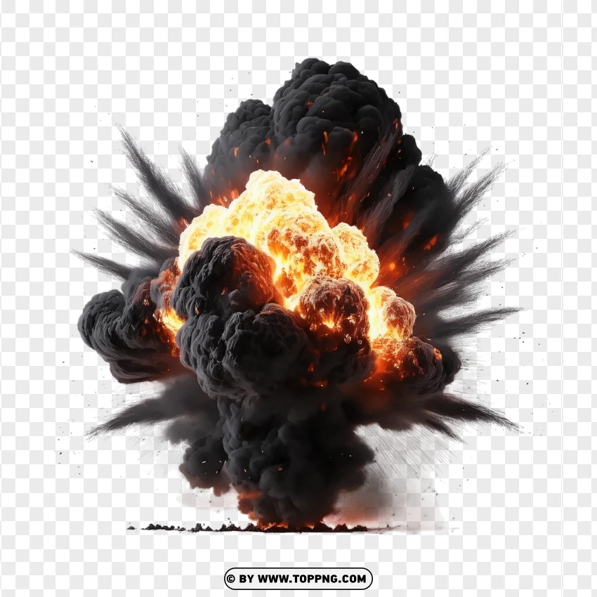 Fiery Blast With Thick Black Smoke Explosion PNG Transparent Background