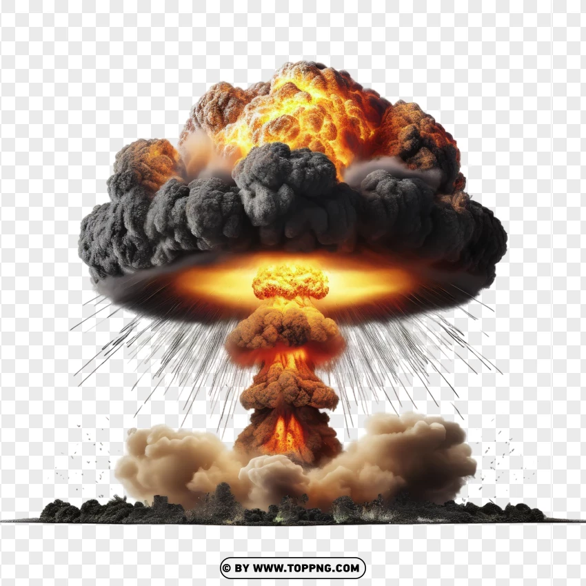 Atomic Bomb Blast Scene With Intense Fire And Smoke PNG Transparent Background