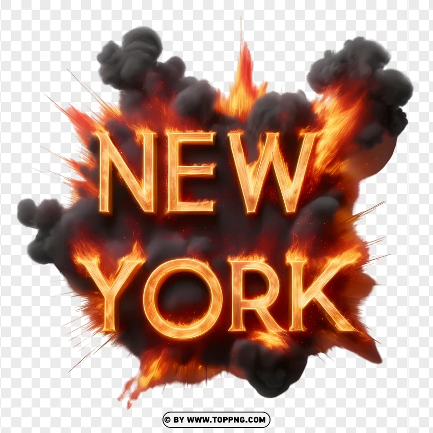 New York Text Engulfed In Flames And Smoke PNG Transparent Background