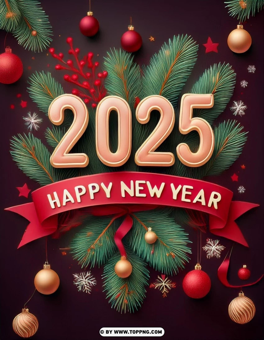 2025 New Year Card With Elegant Green And Gold PNG Transparent Background