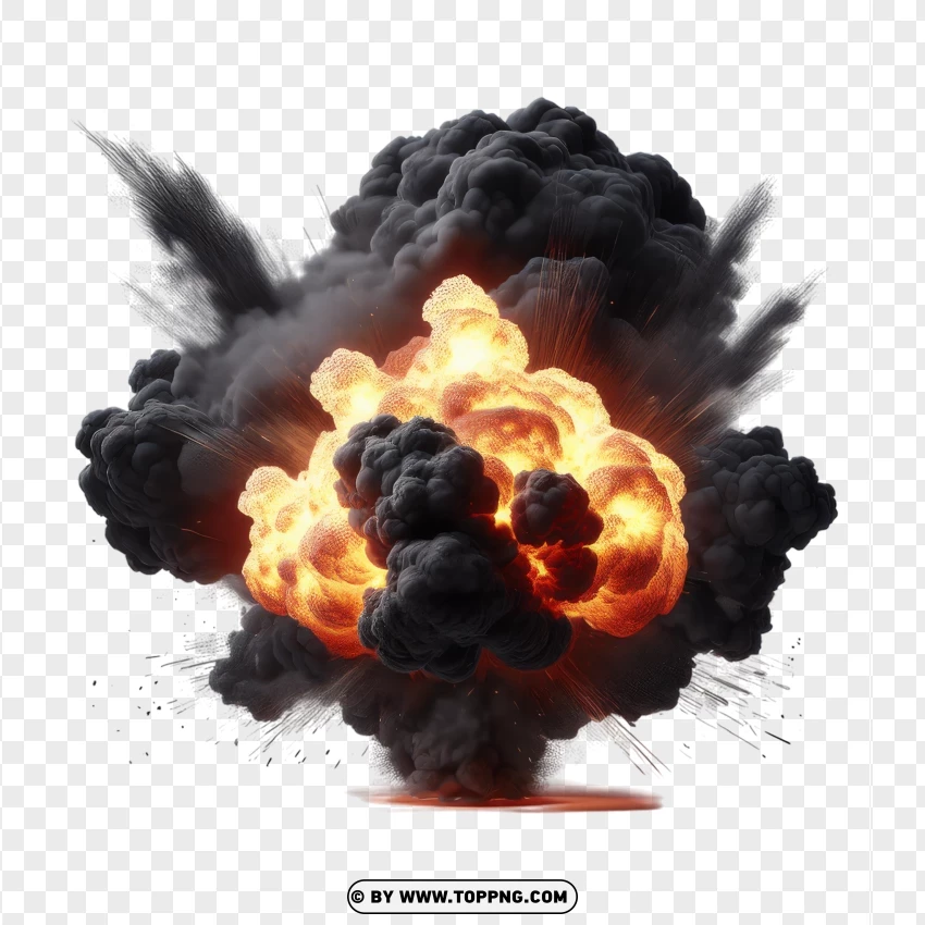 Large Fireball With Expanding Black Smoke PNG Transparent Background