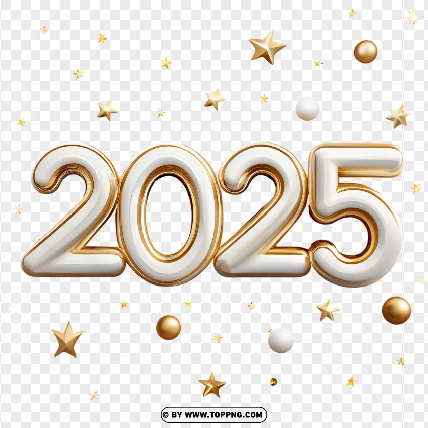 Golden And White 2025 Numbers PNG Transparent Background