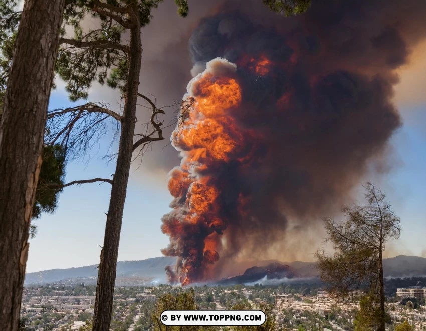 Massive Firestorm Spiral In Urban Scene PNG Transparent Background