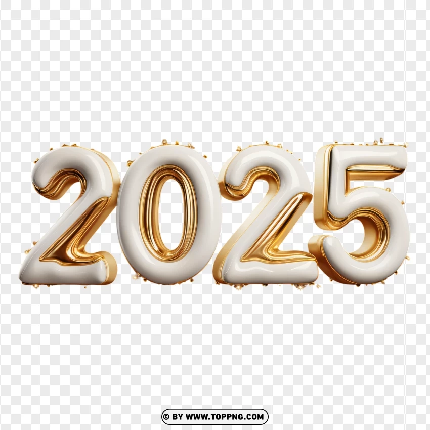 White And Gold 2025 Numbers For New Year PNG Transparent Background