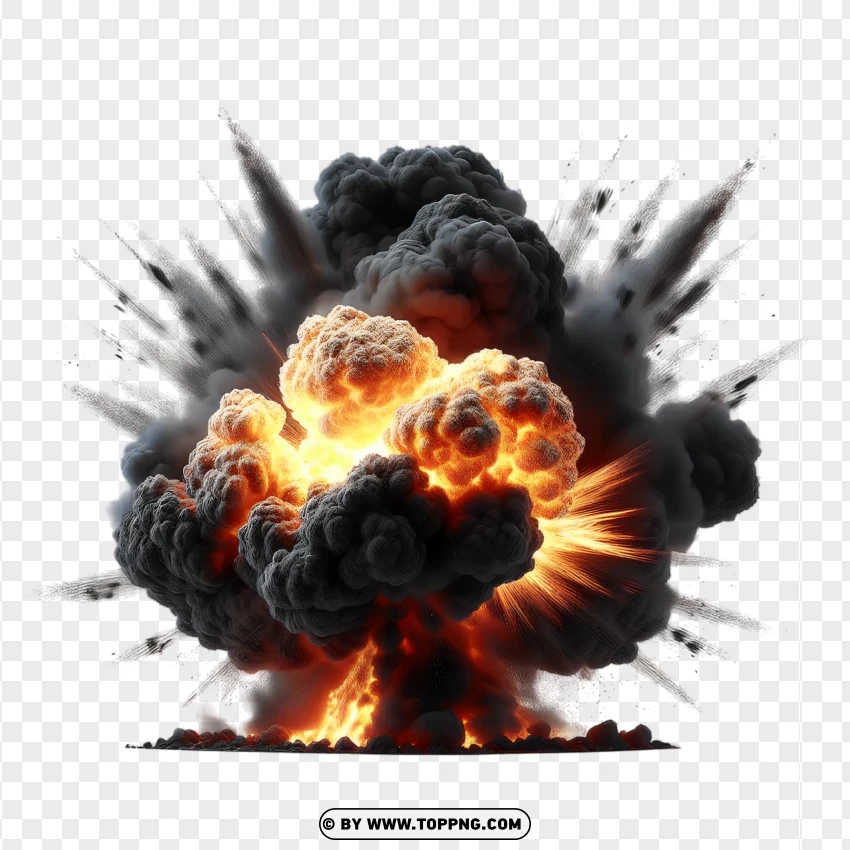 Realistic Fire And Black Smoke Explosion PNG Transparent Background