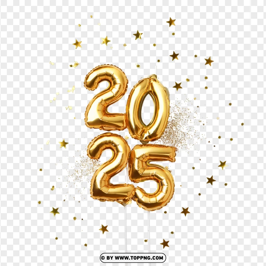 Happy 2025 Gold Balloons Style PNG Transparent Background