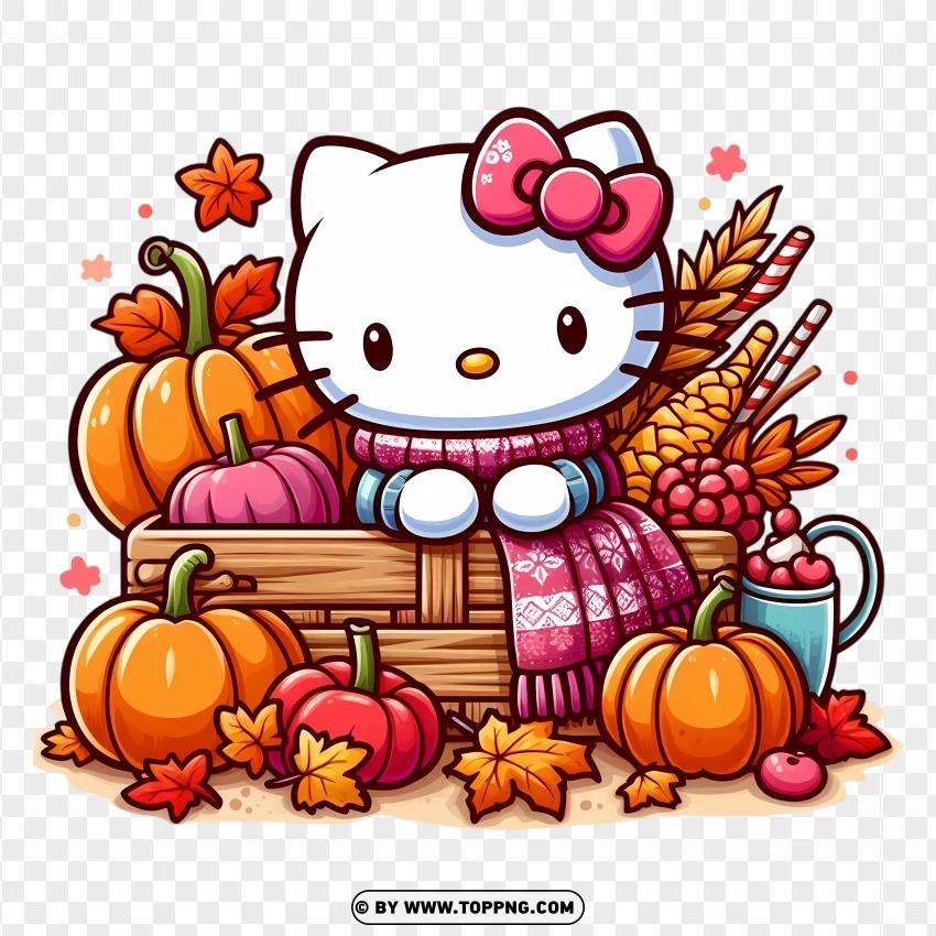 Hello Kitty With Pumpkins And Wheat PNG Transparent Background