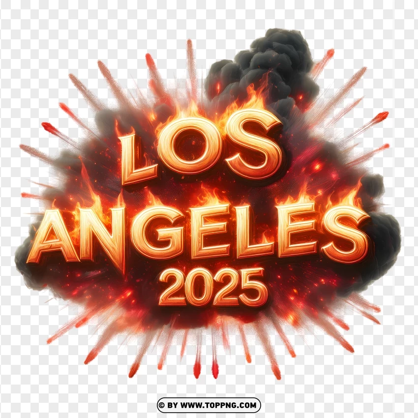 Los Angeles 2025 Typography With Fire And Smoke PNG Transparent Background